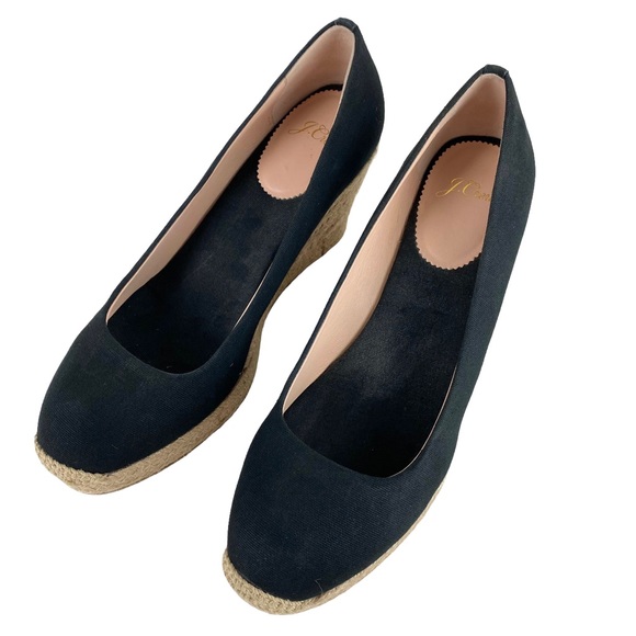 J Crew Black Espadrille Canvas Wedge Heels Slip On Women’s Size 8 - Picture 12 of 12